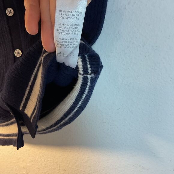 Frame Sweater Womens Small Navy Blue Off Shoulder cardigan Striped academia - Picture 5 of 9